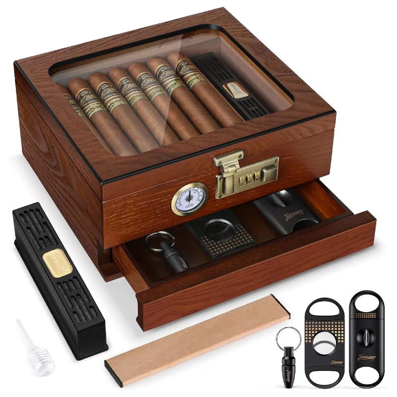 Home Fragrance Maple Walnut - Zigarren-Humidor, Zedernholz-Zigarrenkiste, Desktop-Humidor mit Glasdeckel, integriertem