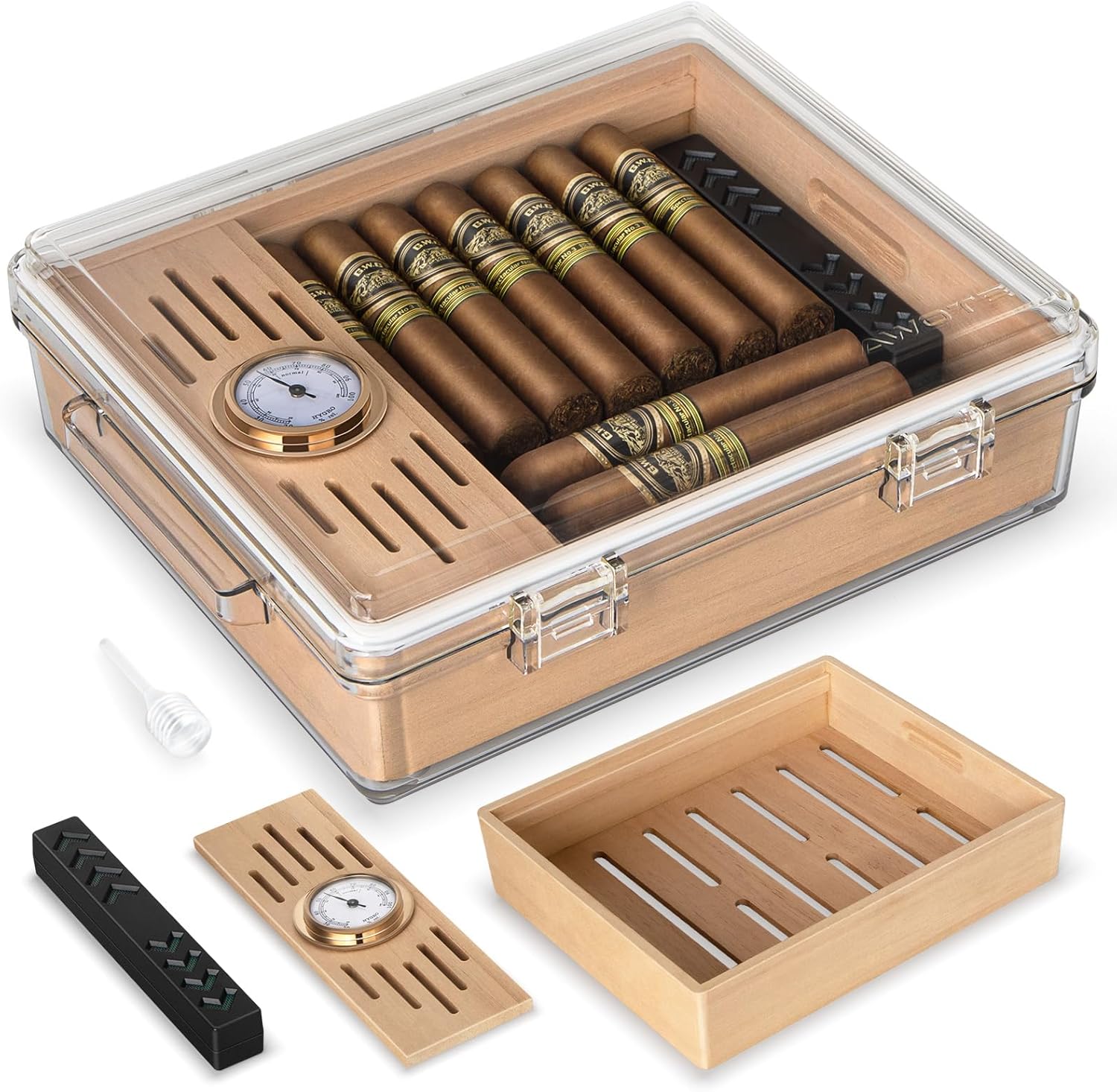Home Fragrance Maple Walnut - Acryl-Zigarren-Humidor, Box mit Hygrometer, Befeuchter und